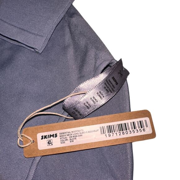 Skims Essential Long Sleeve Mock Neck Bodysuit Slate Size S/M - Picture 2 of 5